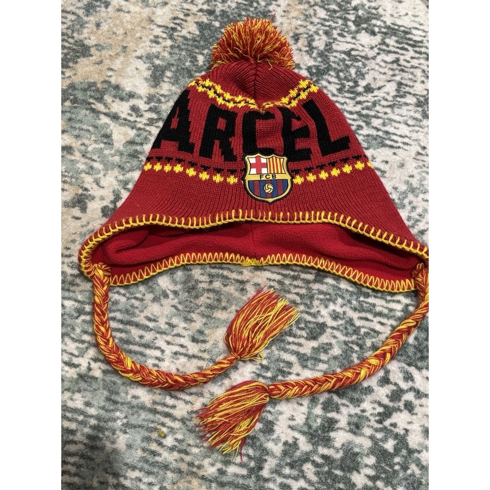 FCB Barcelona EUC Beanie Pom and Tassels Soccer Football Club